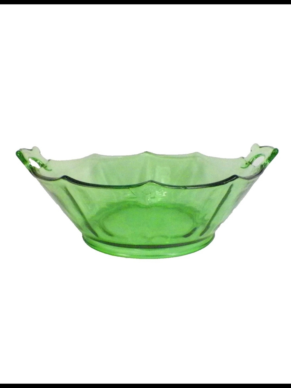 Vintage Imperial Molly Bowl #725 Green Elegant Glass  Handles 10 Sided *GLOWS!!!